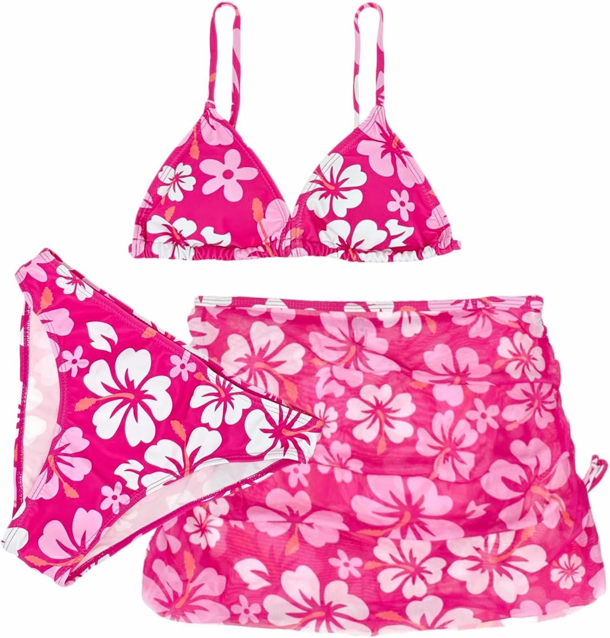 Girl's 3 Piece Set Cute Floral Print Bikini Bathing Swim Suits with Beach Skirt Coverup
