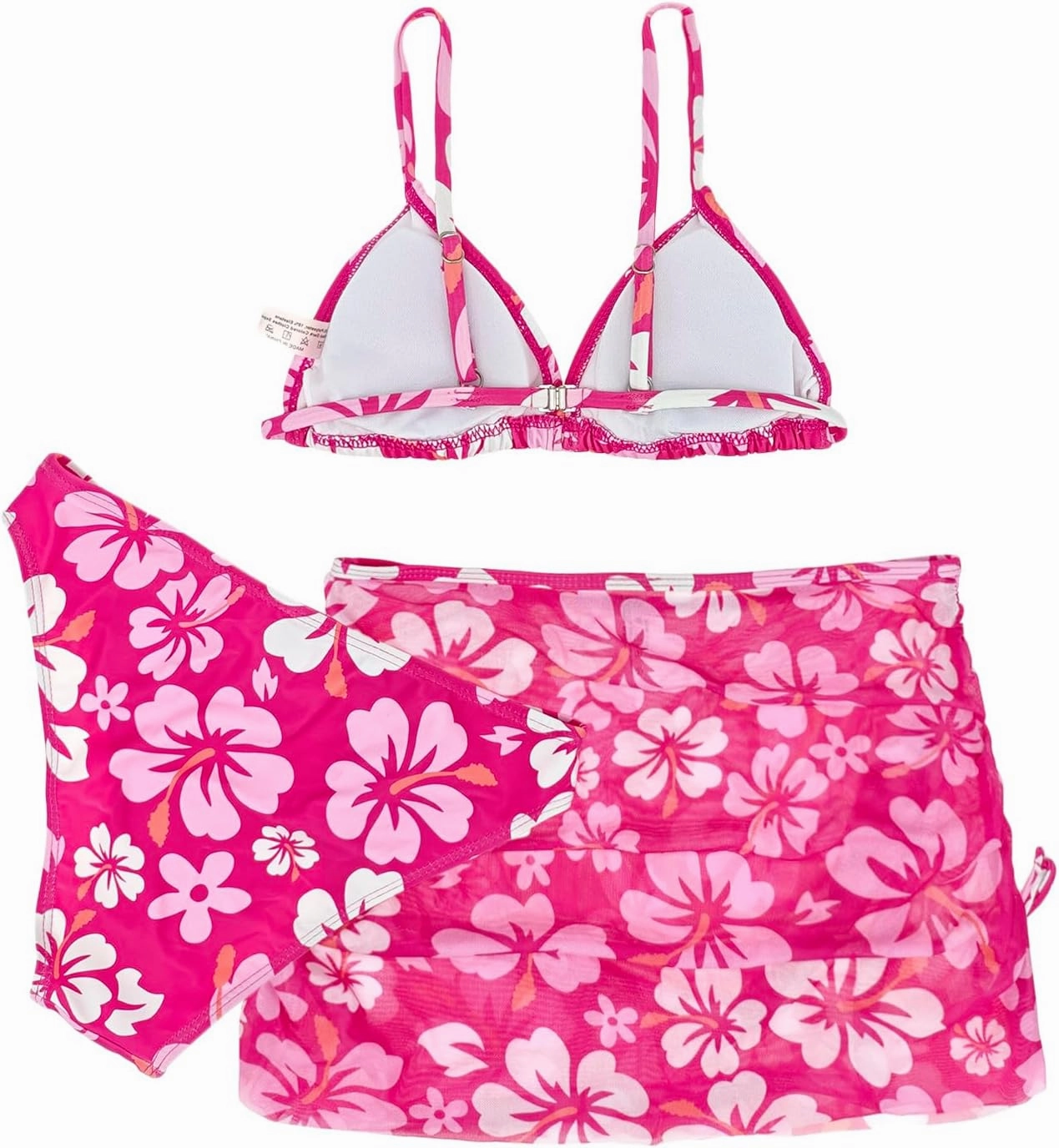 Girl's 3 Piece Set Cute Floral Print Bikini Bathing Swim Suits with Beach Skirt Coverup