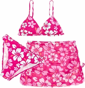 Girl's 3 Piece Set Cute Floral Print Bikini Bathing Swim Suits with Beach Skirt Coverup