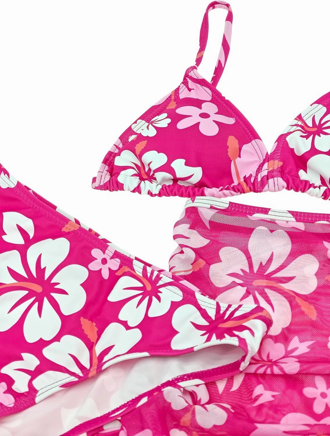 Girl's 3 Piece Set Cute Floral Print Bikini Bathing Swim Suits with Beach Skirt Coverup