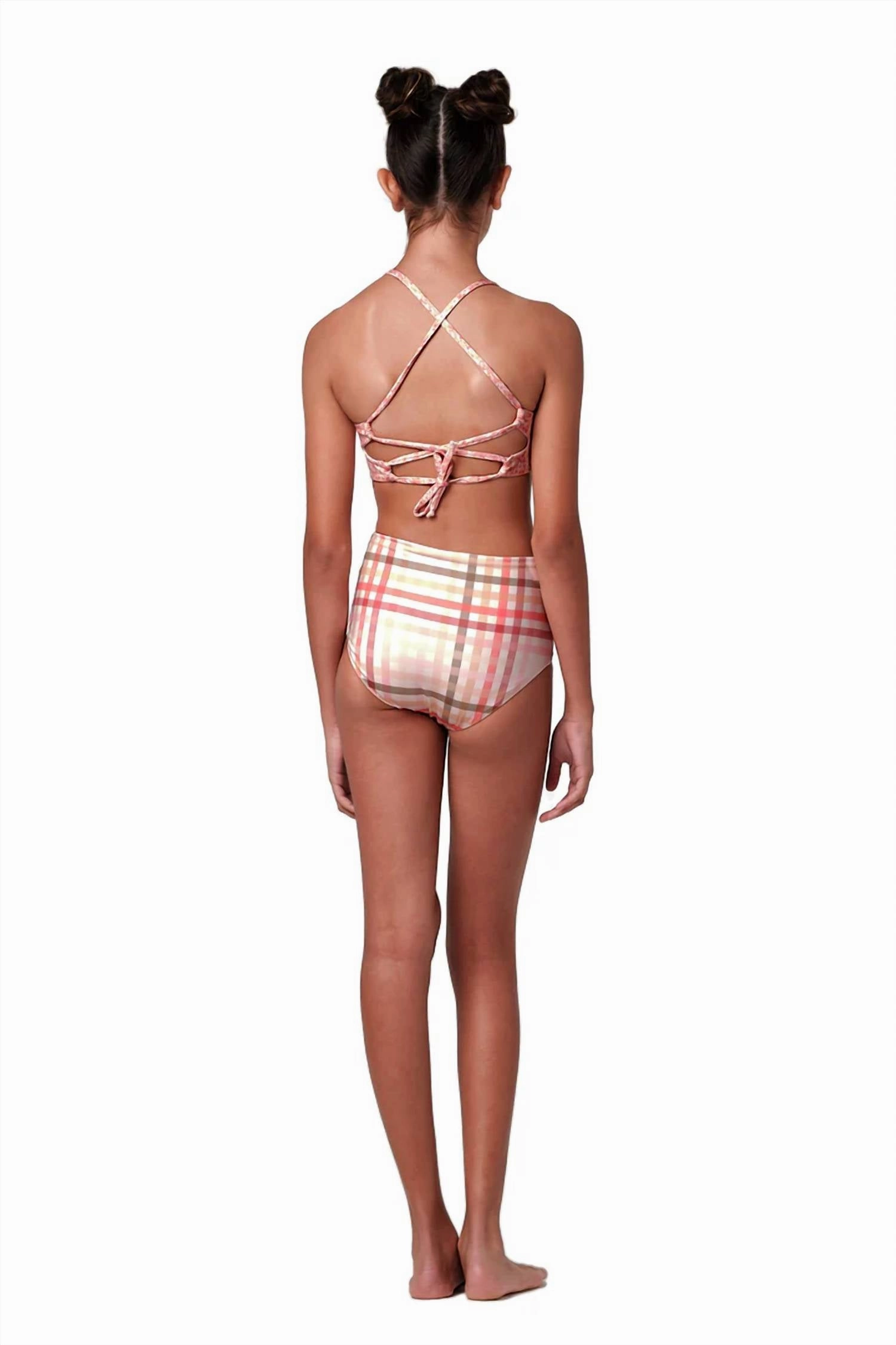 Girl's Highs And Lows Gingham Bikini In Pink