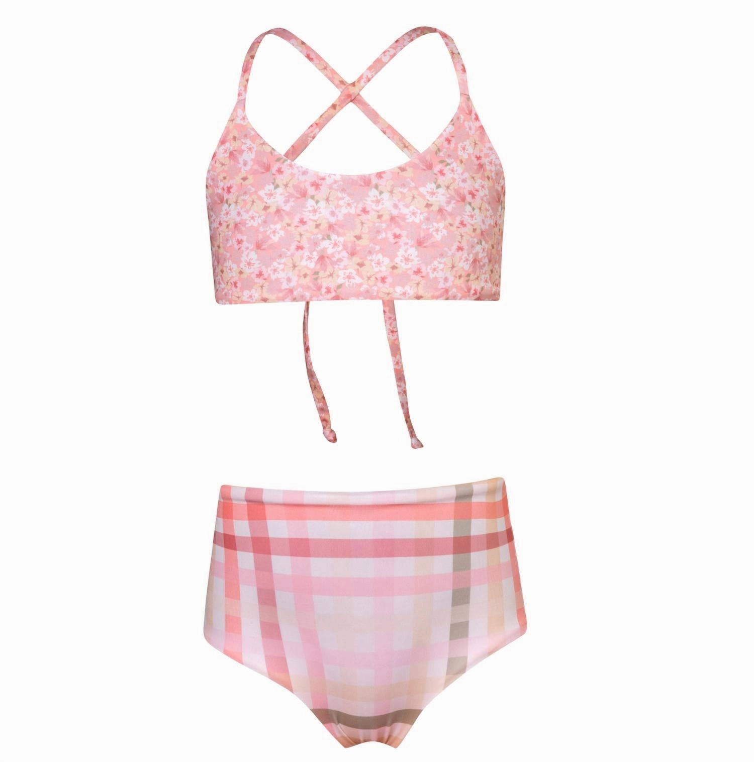 Girl's Highs And Lows Gingham Bikini In Pink