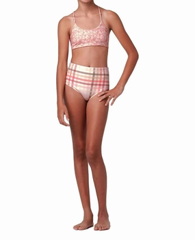 Girl's Highs And Lows Gingham Bikini In Pink