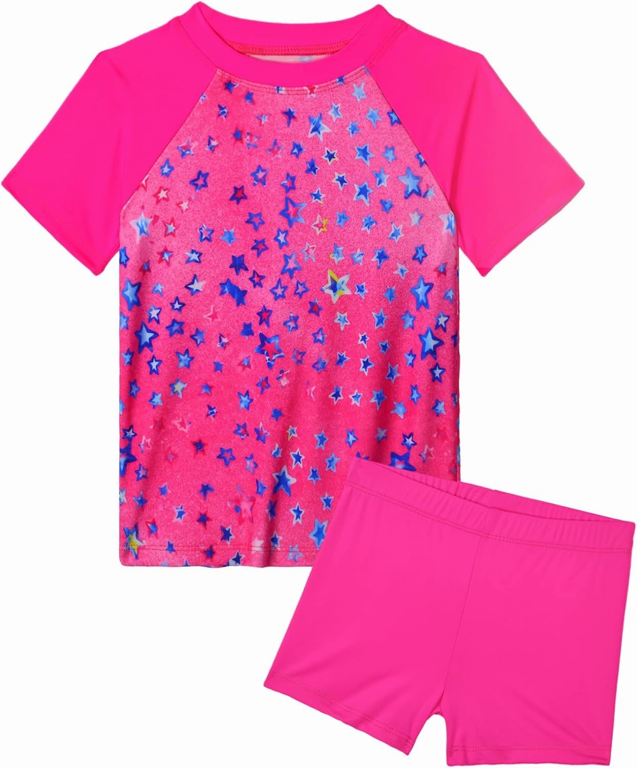Girl Swimsuits 2 Pieces Multicolor Short Sleeve Quick Dry Durable Rash Guard Set with Shorts