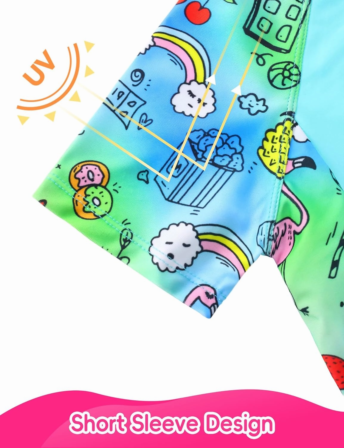 Girl Swimsuits 2 Pieces Multicolor Short Sleeve Quick Dry Durable Rash Guard Set with Shorts