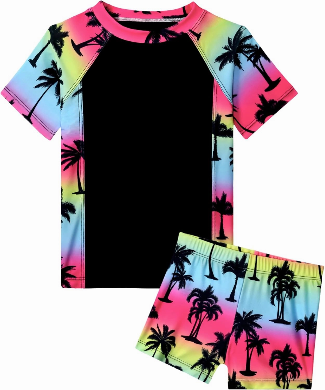 Girl Swimsuits 2 Pieces Multicolor Short Sleeve Quick Dry Durable Rash Guard Set with Shorts
