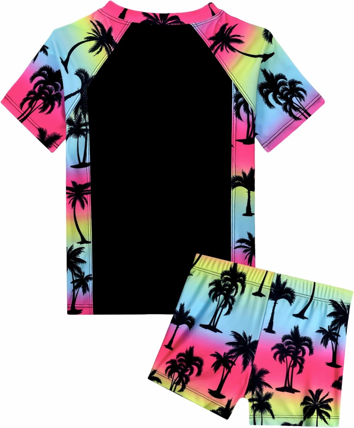 Girl Swimsuits 2 Pieces Multicolor Short Sleeve Quick Dry Durable Rash Guard Set with Shorts