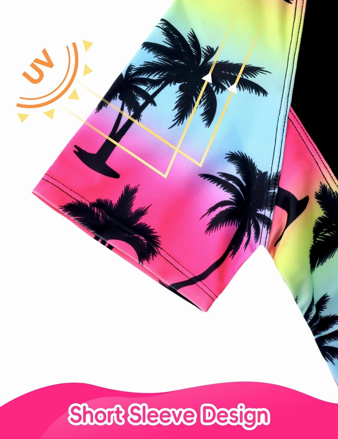 Girl Swimsuits 2 Pieces Multicolor Short Sleeve Quick Dry Durable Rash Guard Set with Shorts