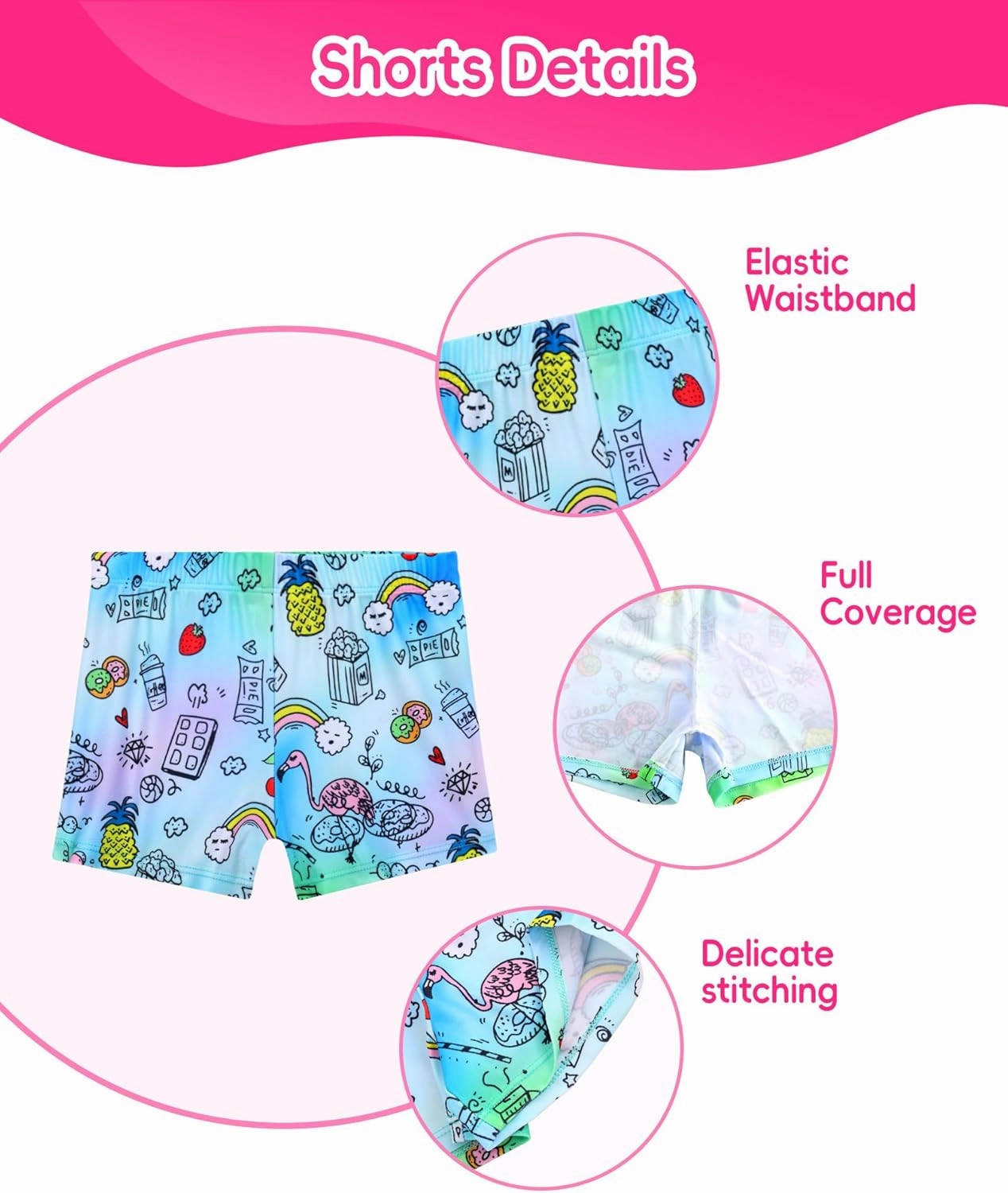 Girl Swimsuits 2 Pieces Multicolor Short Sleeve Quick Dry Durable Rash Guard Set with Shorts