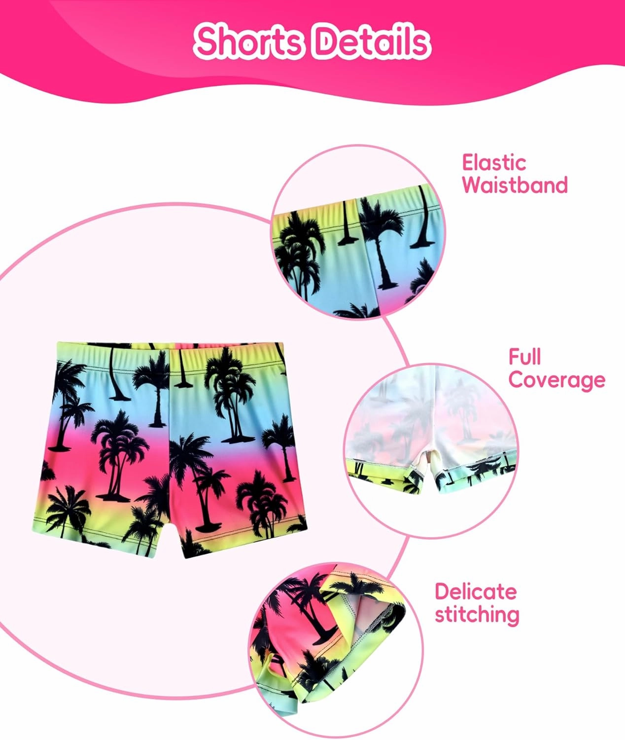 Girl Swimsuits 2 Pieces Multicolor Short Sleeve Quick Dry Durable Rash Guard Set with Shorts