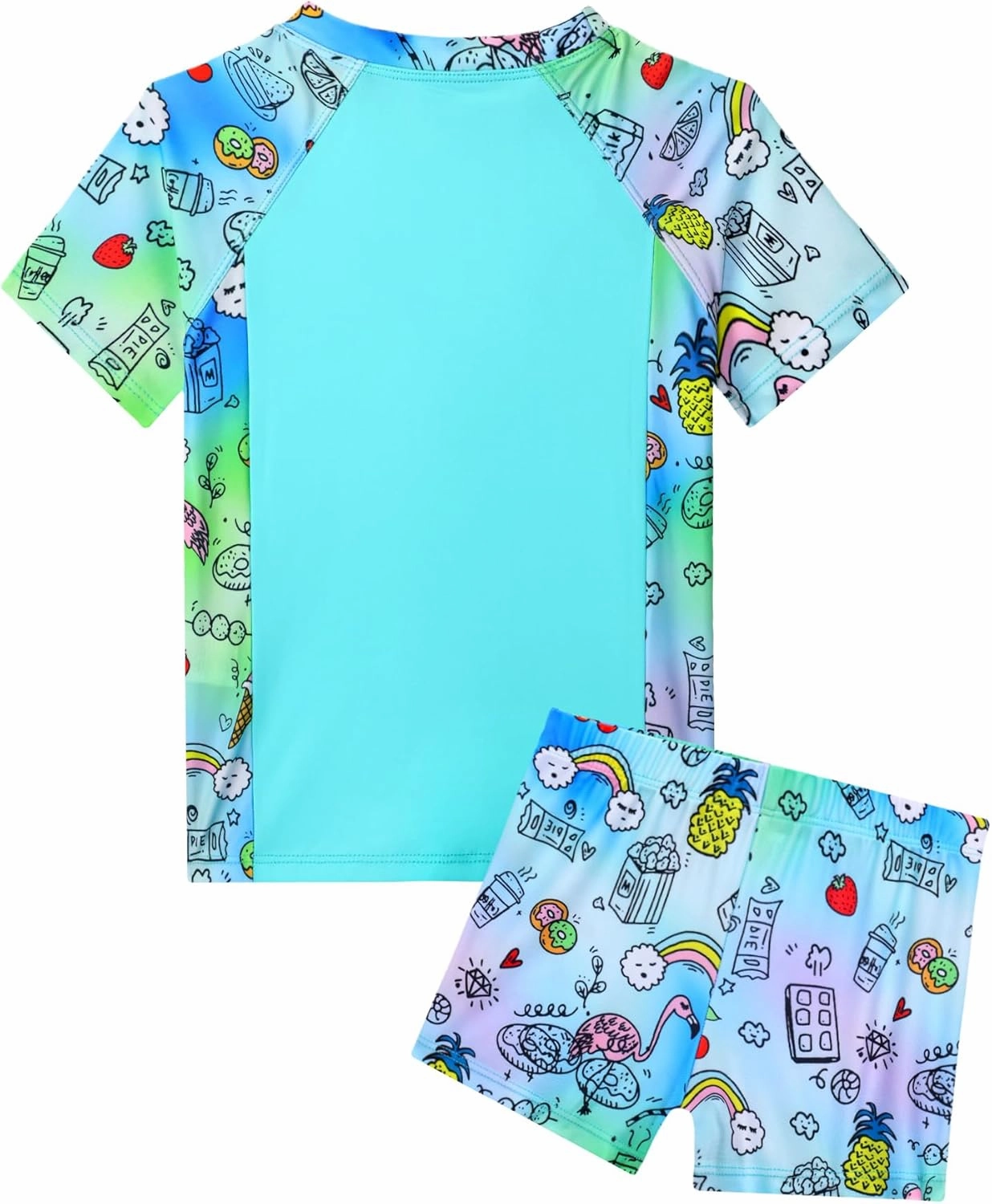 Girl Swimsuits 2 Pieces Multicolor Short Sleeve Quick Dry Durable Rash Guard Set with Shorts
