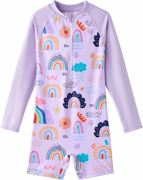Girls Long Sleeve Rash Guard Swimsuits Zipper Bathing Suits