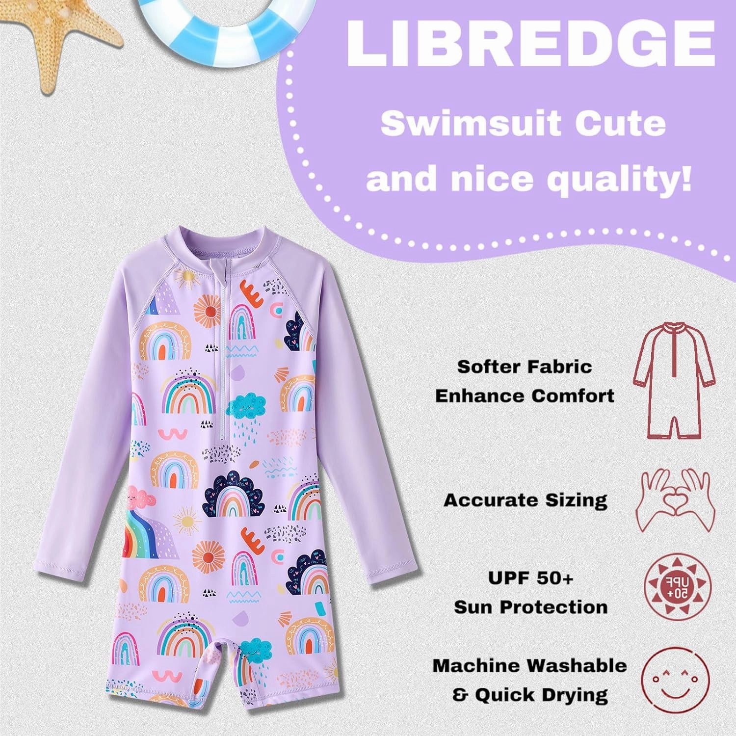 Girls Long Sleeve Rash Guard Swimsuits Zipper Bathing Suits