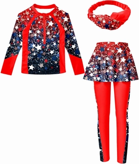 Girls Long Sleeve Rashguard Half Zip Swimsuits UPF 50  Two Piece Swim Sets with Hairband 5-12Y