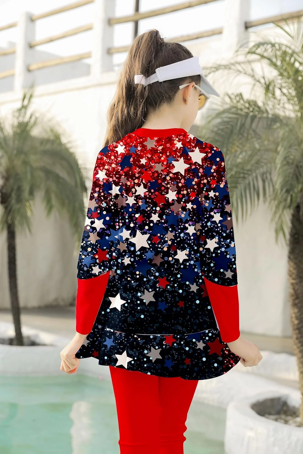 Girls Long Sleeve Rashguard Half Zip Swimsuits UPF 50  Two Piece Swim Sets with Hairband 5-12Y