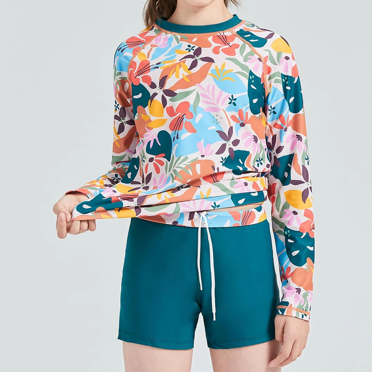 Girls Long Sleeve Swimsuits 2 Pieces Set Rash Guard Swimwear Quick Dry Surfing Wetsuit for Kids Bathing Suit 5-16 Years