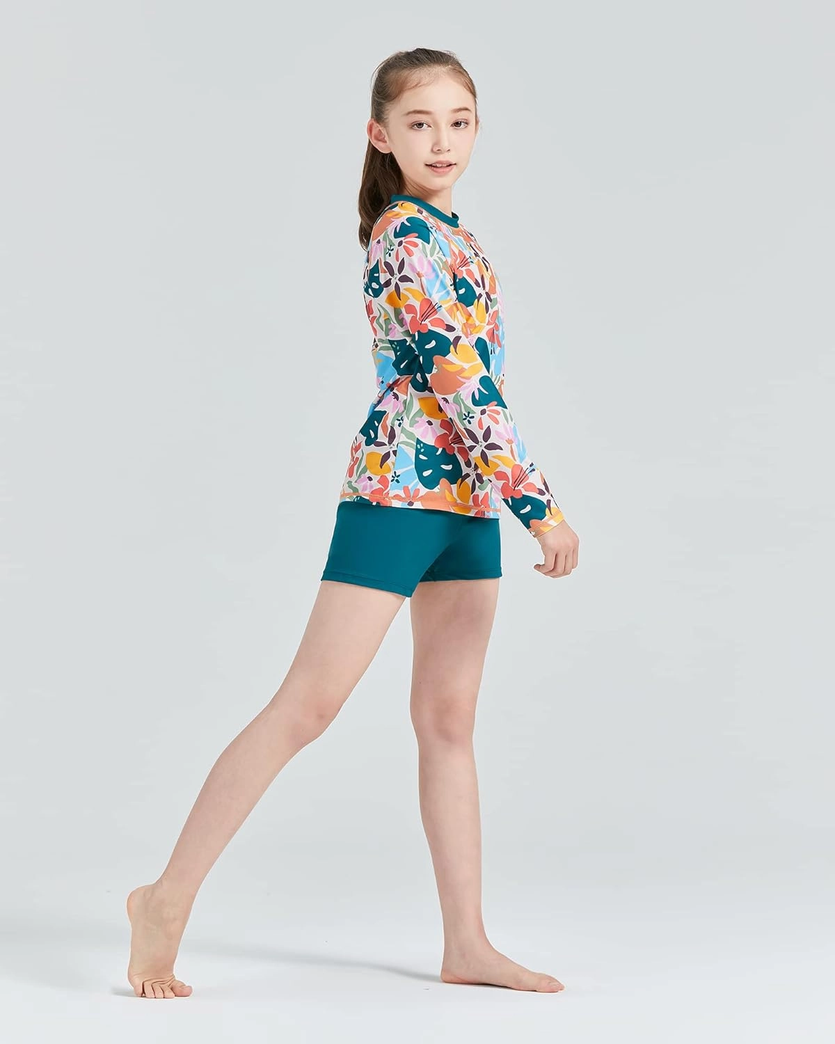 Girls Long Sleeve Swimsuits 2 Pieces Set Rash Guard Swimwear Quick Dry Surfing Wetsuit for Kids Bathing Suit 5-16 Years