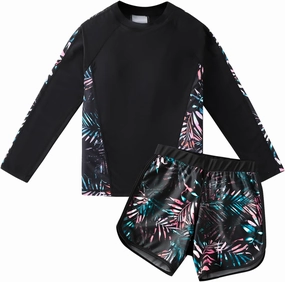 Girls Long Sleeve Swimsuits 2 Pieces Set Rash Guard Swimwear Quick Dry Surfing Wetsuit for Kids Bathing Suit 5-16 Years