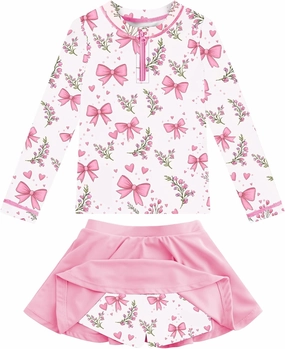 Girls Rash Guard Set Two Pieces Printed Zipper Swimsuit Skirt with Shorts 3-12T