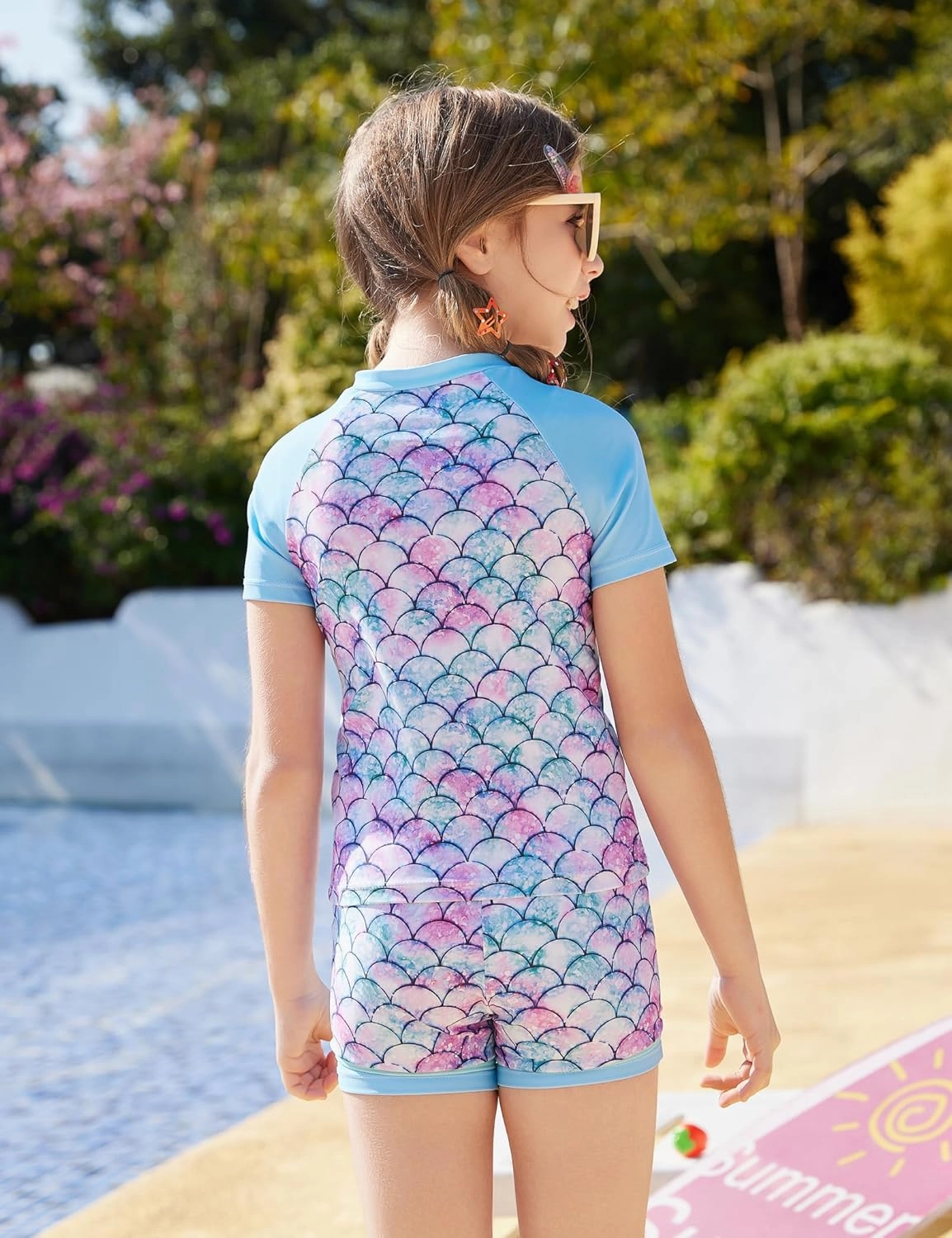 Girls Rash Guard Swimsuit Set 2 Piece Short Sleeve Bathing Suit Beach Swimwear UPF 50  Sun Proction 3-12 Years