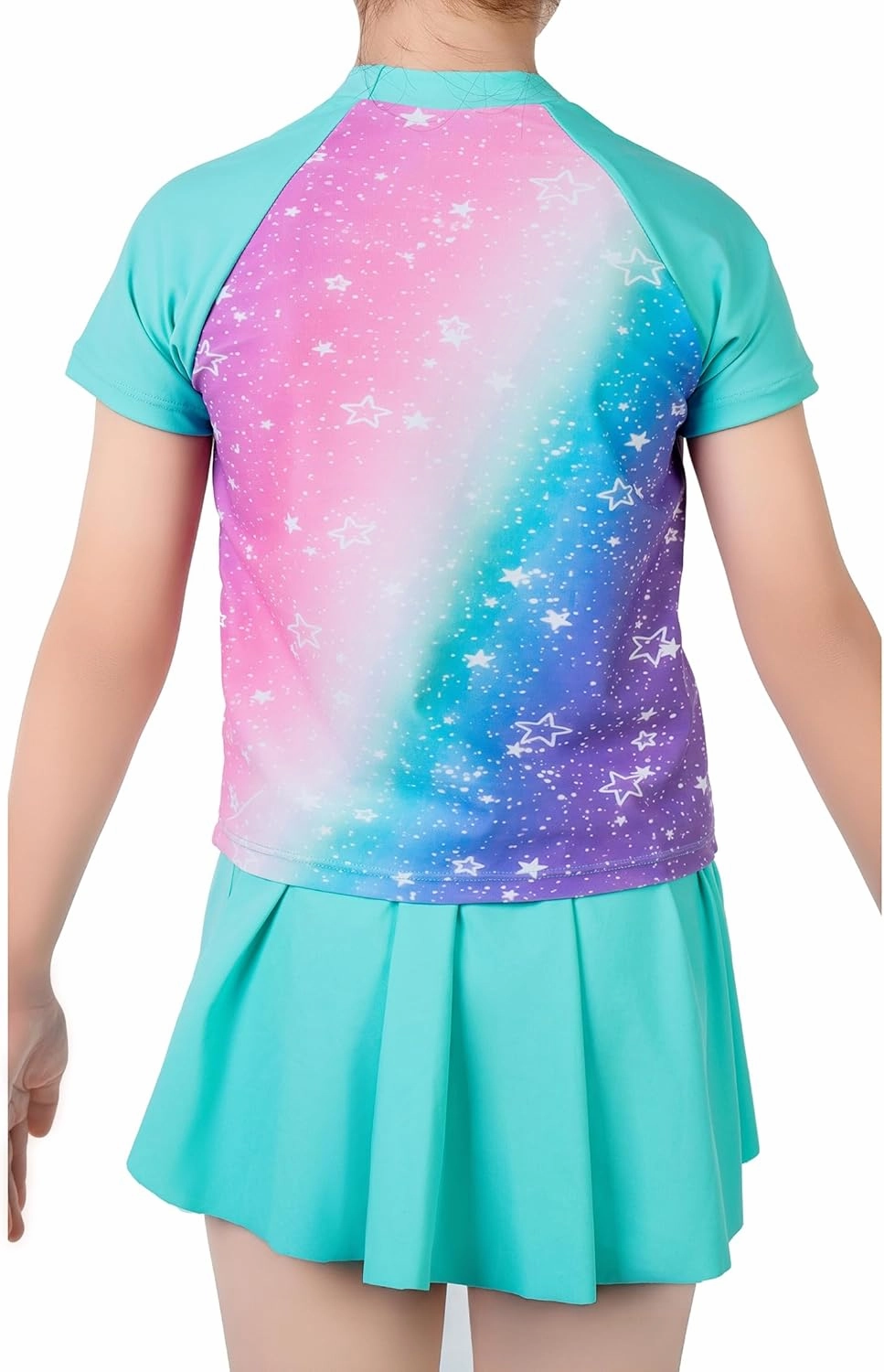 Girls Rashguard Set Flowy Skirt with Butterfly Short Print Short Sleeve Shirt Non-See Through Swimsuit 3-12 Years