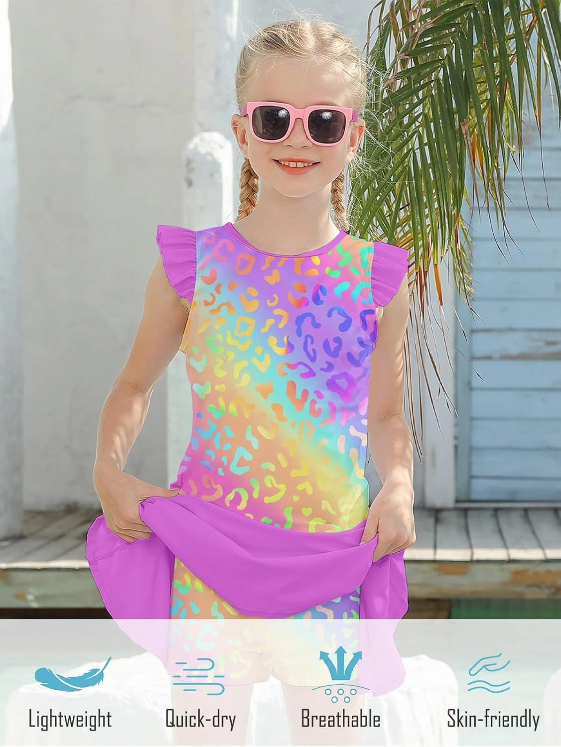 Girls Swimsuit 2 Piece Ruffle Bathing Suit UPF 50  Tankini Swimsuit Skirt with Lining Size 3-10