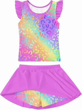 Girls Swimsuit 2 Piece Ruffle Bathing Suit UPF 50  Tankini Swimsuit Skirt with Lining Size 3-10
