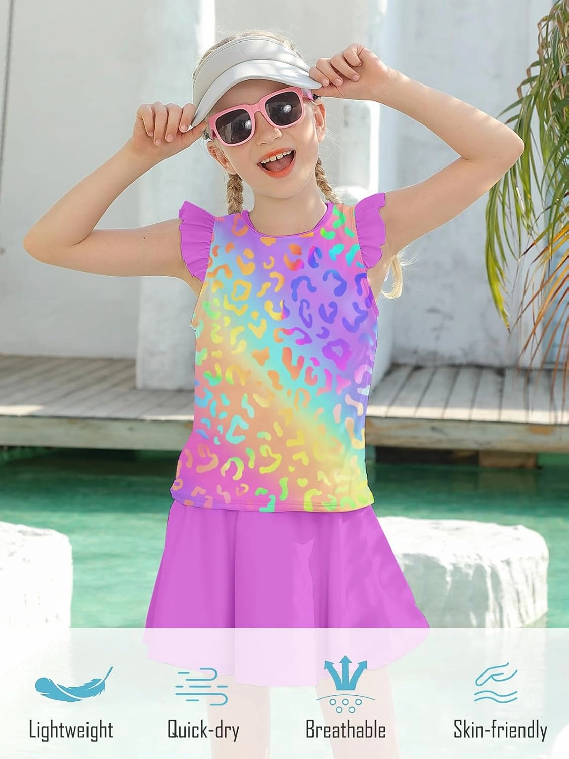 Girls Swimsuit 2 Piece Ruffle Bathing Suit UPF 50  Tankini Swimsuit Skirt with Lining Size 3-10
