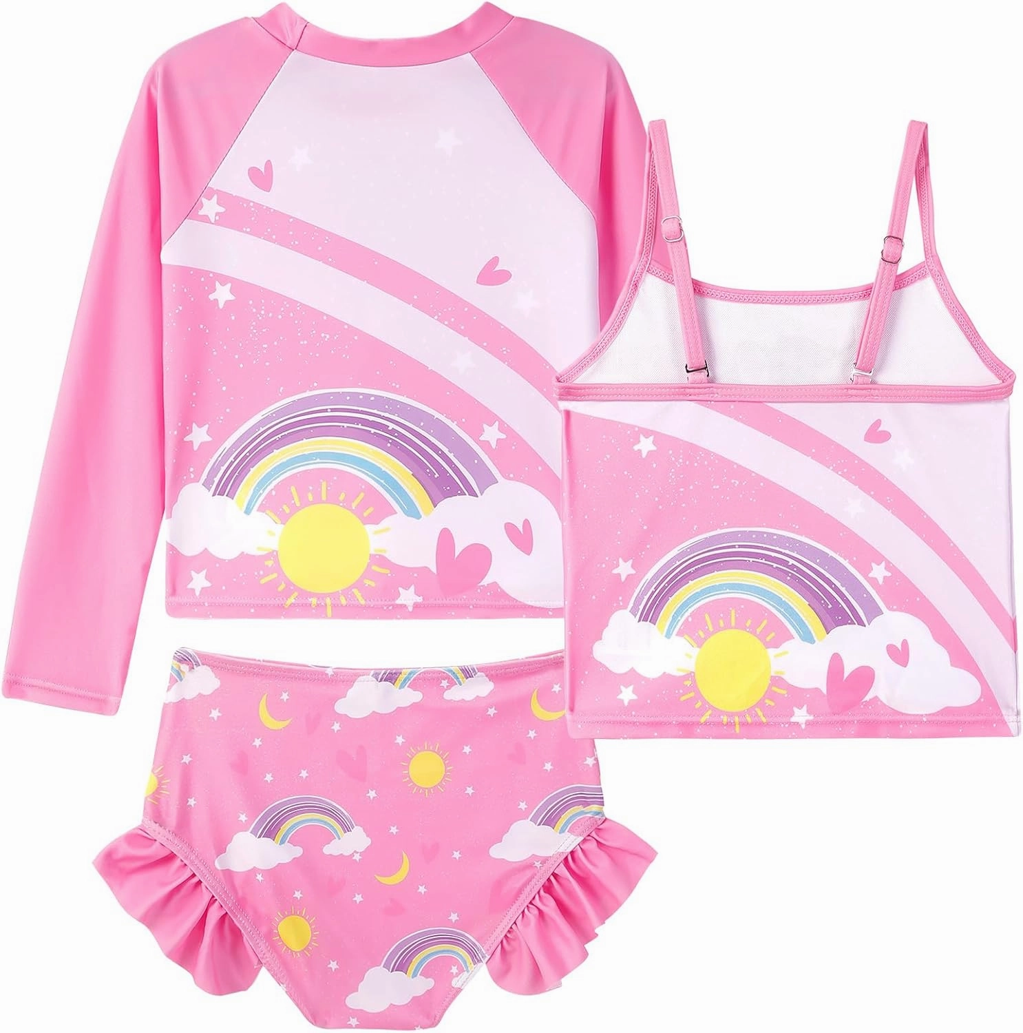 Girls Swimsuit 3 Piece Bathing Suit for 3-10 Years Kids Rash Guard Set Long Sleeve Tankini Swimwear