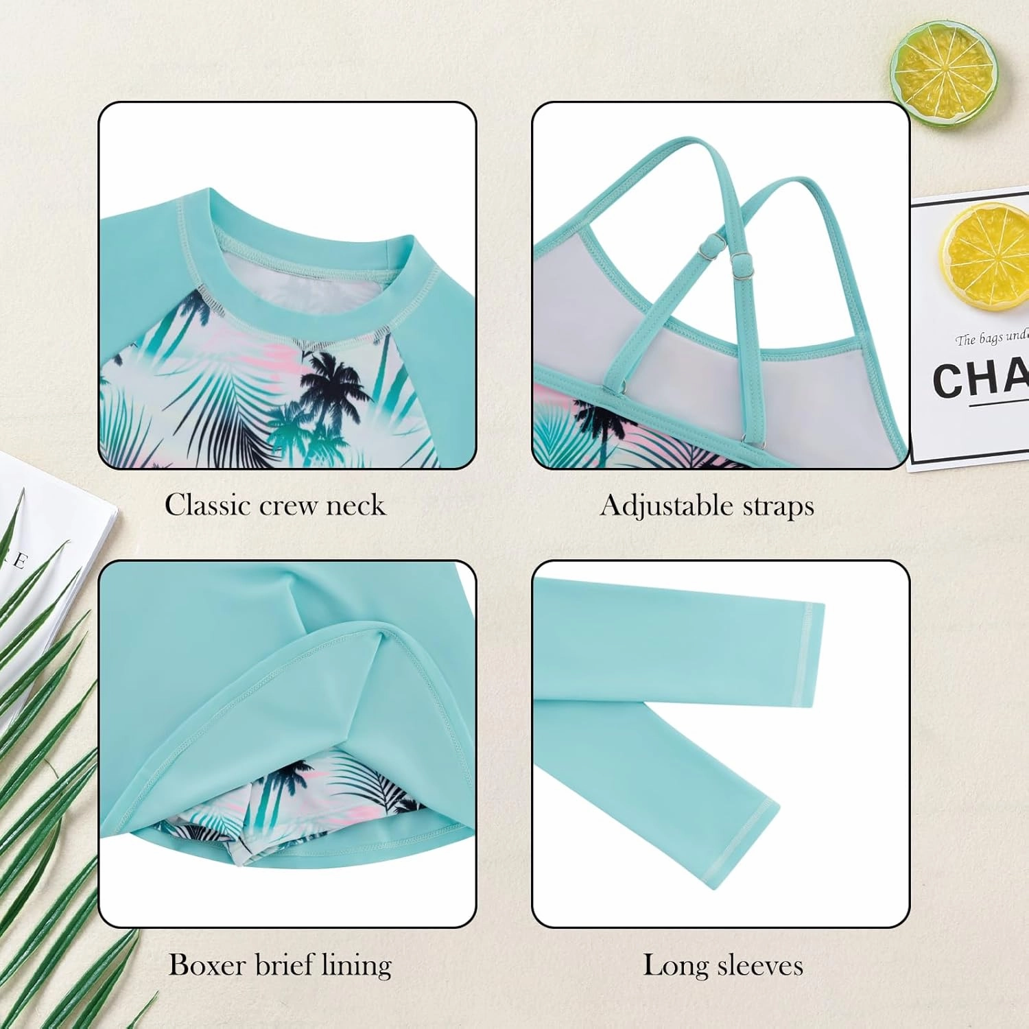 Girls Swimsuit Long Sleeve Swim Shirt 3 Piece Rash Guard for Girls Bathing Suit with Boyshorts