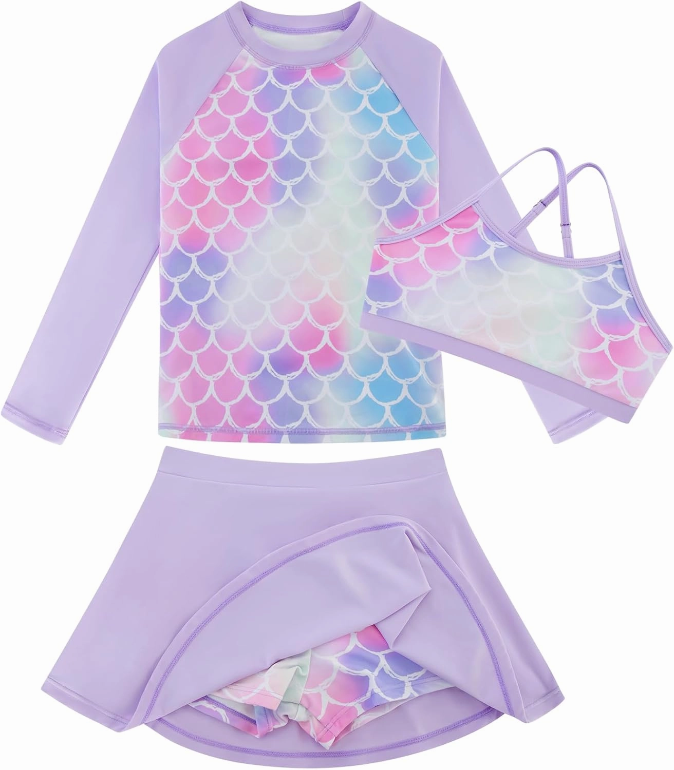 Girls Swimsuit Long Sleeve Swim Shirt 3 Piece Rash Guard for Girls Bathing Suit with Boyshorts