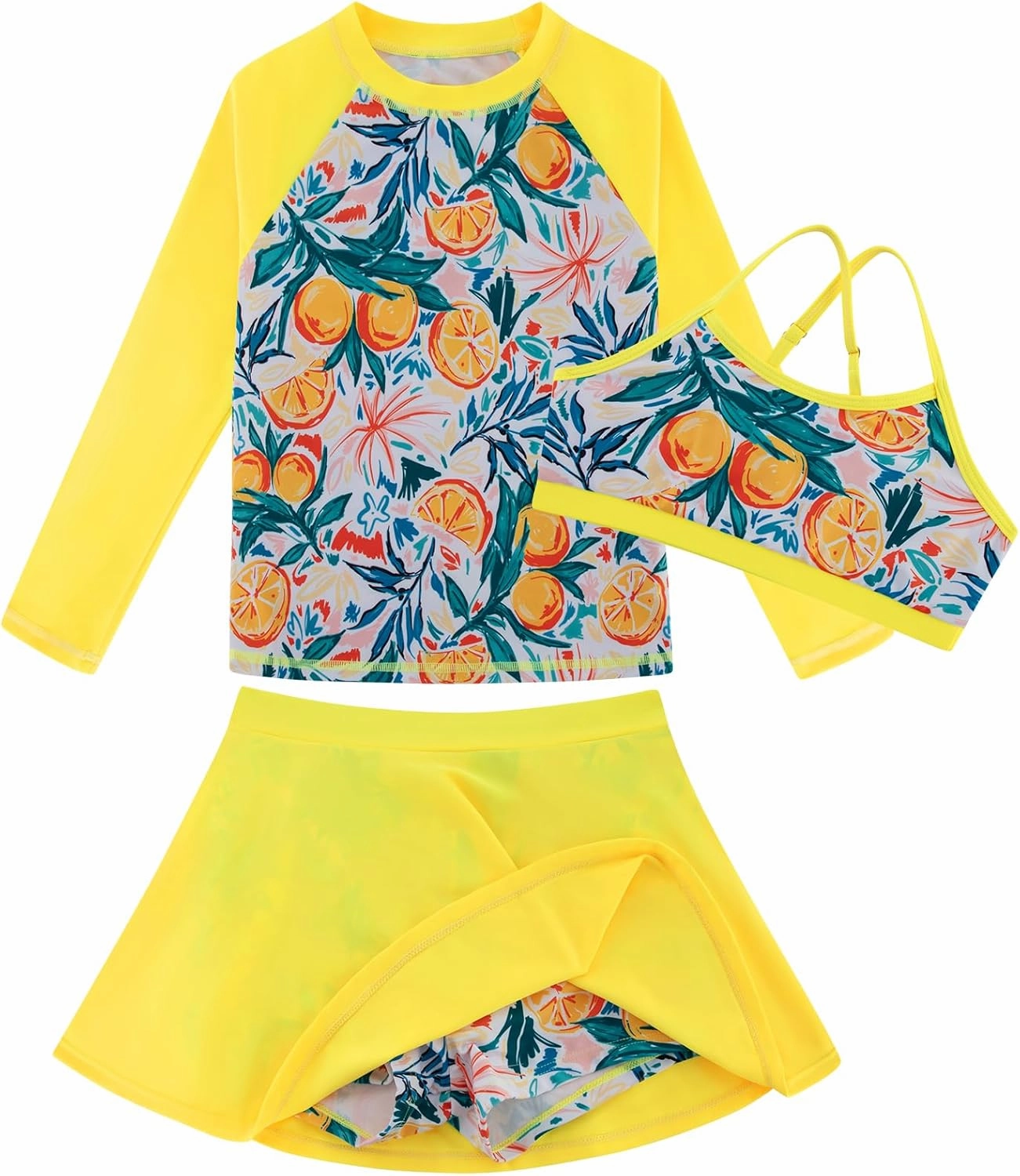 Girls Swimsuit Long Sleeve Swim Shirt 3 Piece Rash Guard for Girls Bathing Suit with Boyshorts