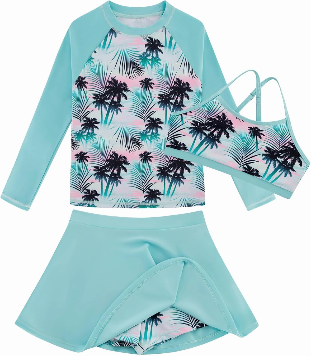 Girls Swimsuit Long Sleeve Swim Shirt 3 Piece Rash Guard for Girls Bathing Suit with Boyshorts