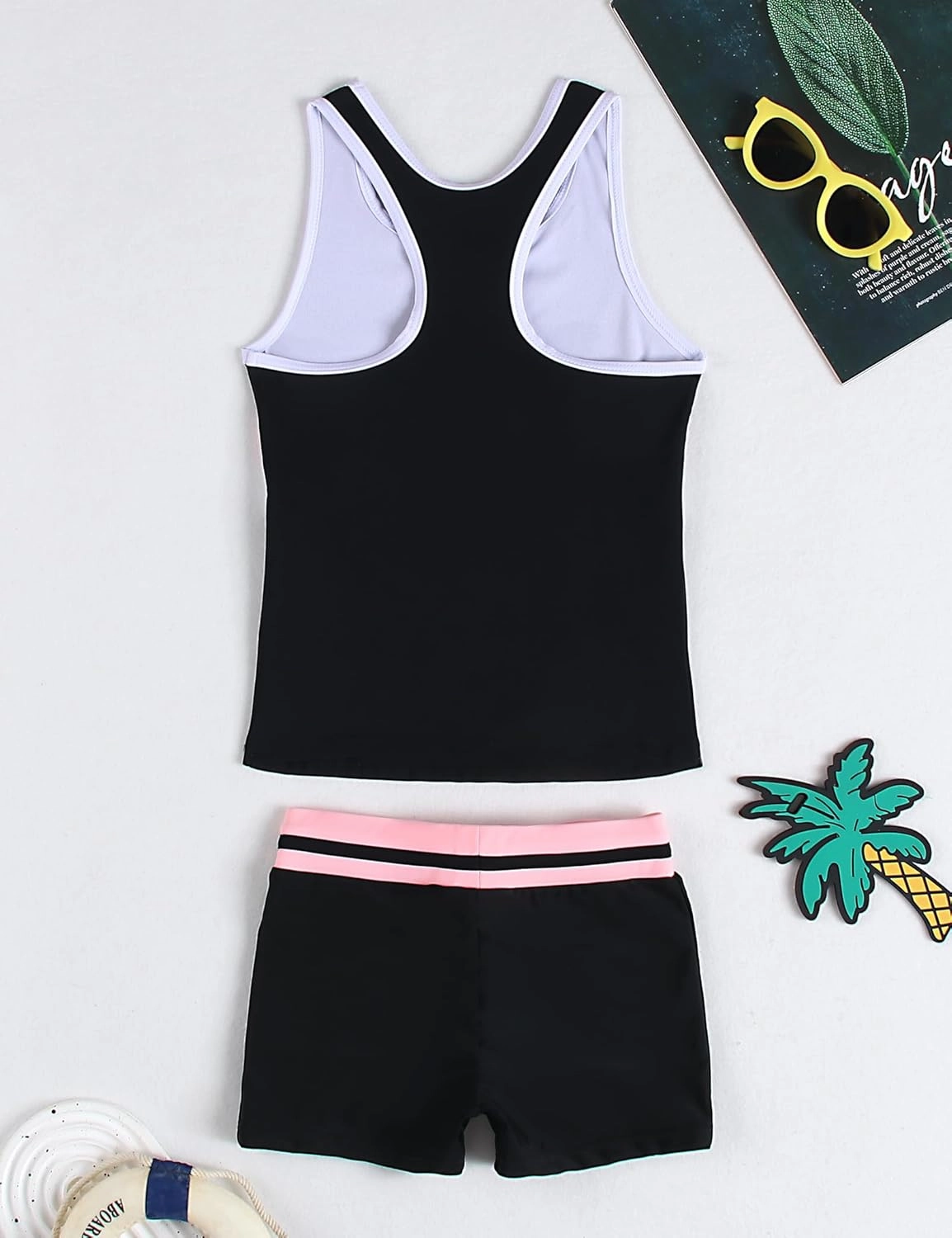 Girls Swimsuit Two Piece Boyshort Tankini Swimwear Summer Beach Rash Guard Bathing Suit Set for 5-15 Years Old Kids
