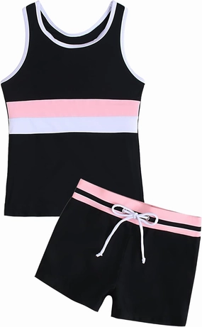 Girls Swimsuit Two Piece Boyshort Tankini Swimwear Summer Beach Rash Guard Bathing Suit Set for 5-15 Years Old Kids