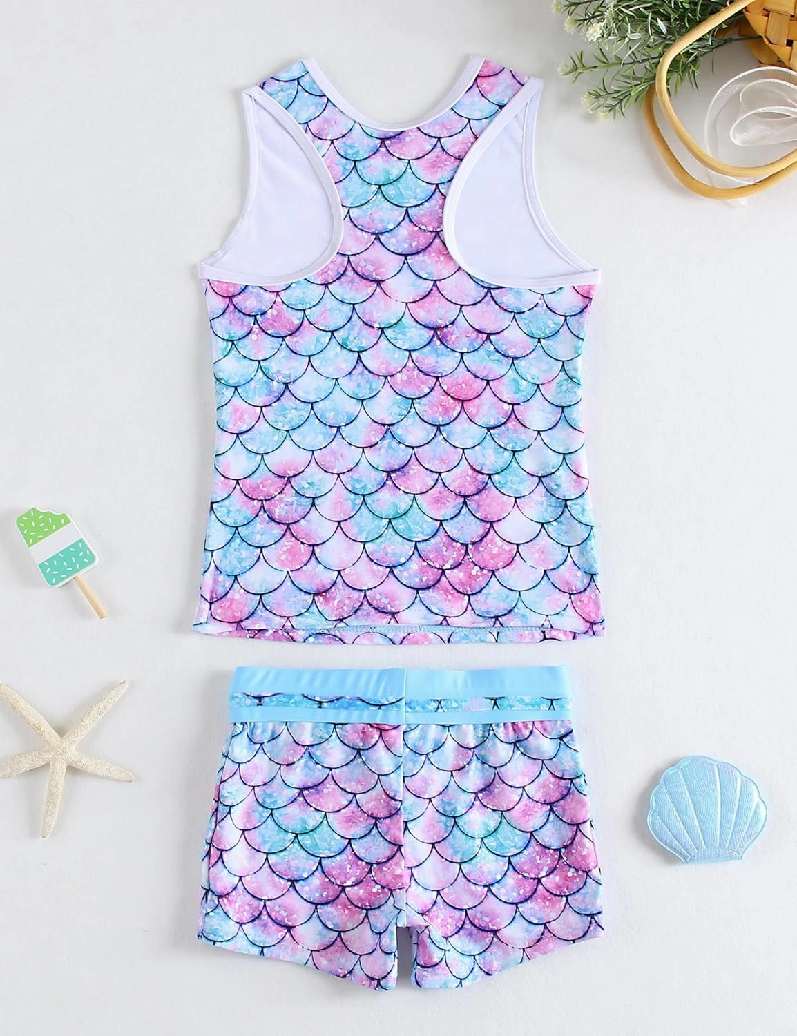 Girls Swimsuit Two Piece Boyshort Tankini Swimwear Summer Beach Rash Guard Bathing Suit Set for 5-15 Years Old Kids