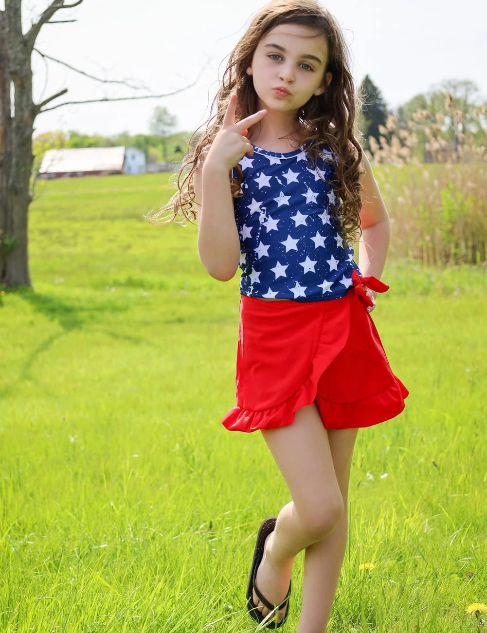 Girls Swimsuits 3 Piece Tankini Bathing Suit Set Cute Bikini Swimwear with Cover Ups Beach Skirt 5-12 Years