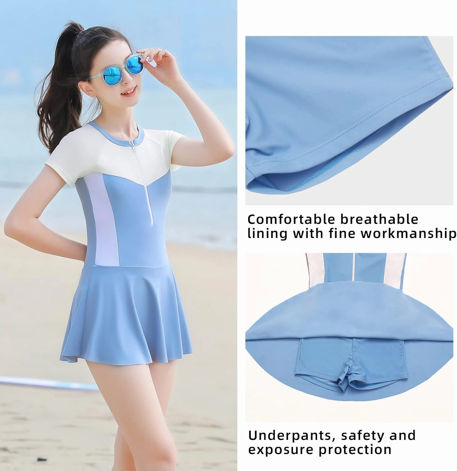 Girls Swimsuits, Kids Two-Piece Rashguard Swim Set Bathing Suits Beach Shorts Swim Shirts Size 6-7,8,10-12,14-16