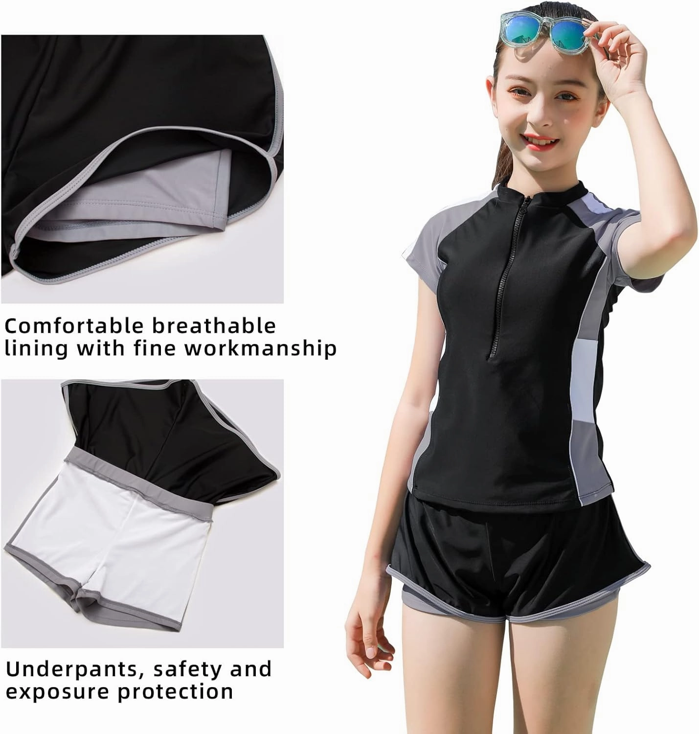Girls Swimsuits, Kids Two-Piece Rashguard Swim Set Bathing Suits Beach Shorts Swim Shirts Size 6-7,8,10-12,14-16