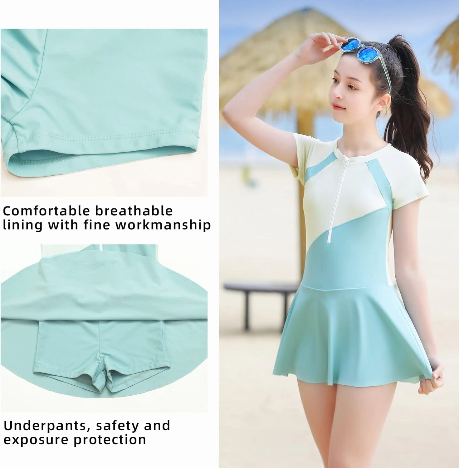 Girls Swimsuits, Kids Two-Piece Rashguard Swim Set Bathing Suits Beach Shorts Swim Shirts Size 6-7,8,10-12,14-16