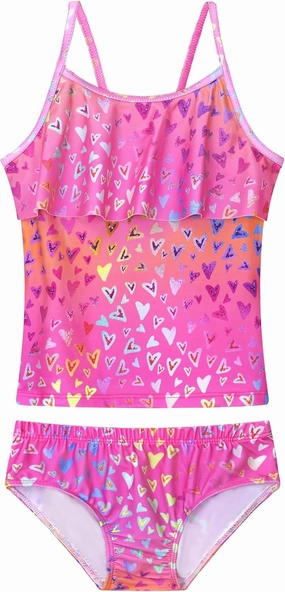 Girls Tankini Swimsuit 2-Piece Ruffle Bathing Suits UPF50  Kids Beach Sport Swimwear Sets