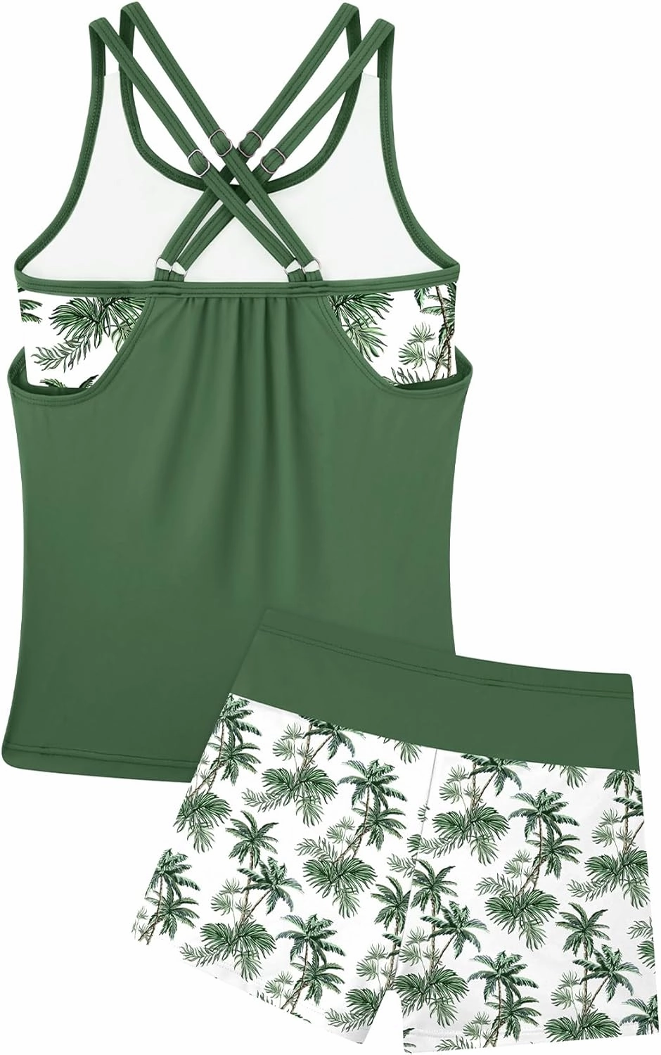 Girls Tankini Swimsuit Cross Straps Back Two Piece Bathing Suits with Pockets Shorts Swimwear Set 5-14 Years