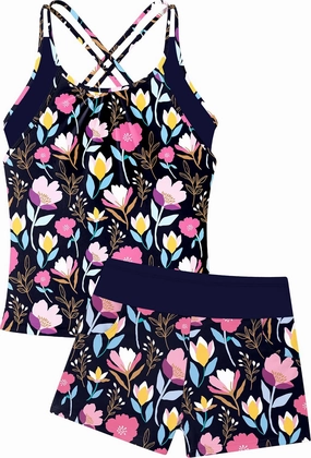 Girls Tankini Swimsuit Cross Straps Back Two Piece Bathing Suits with Pockets Shorts Swimwear Set 5-14 Years