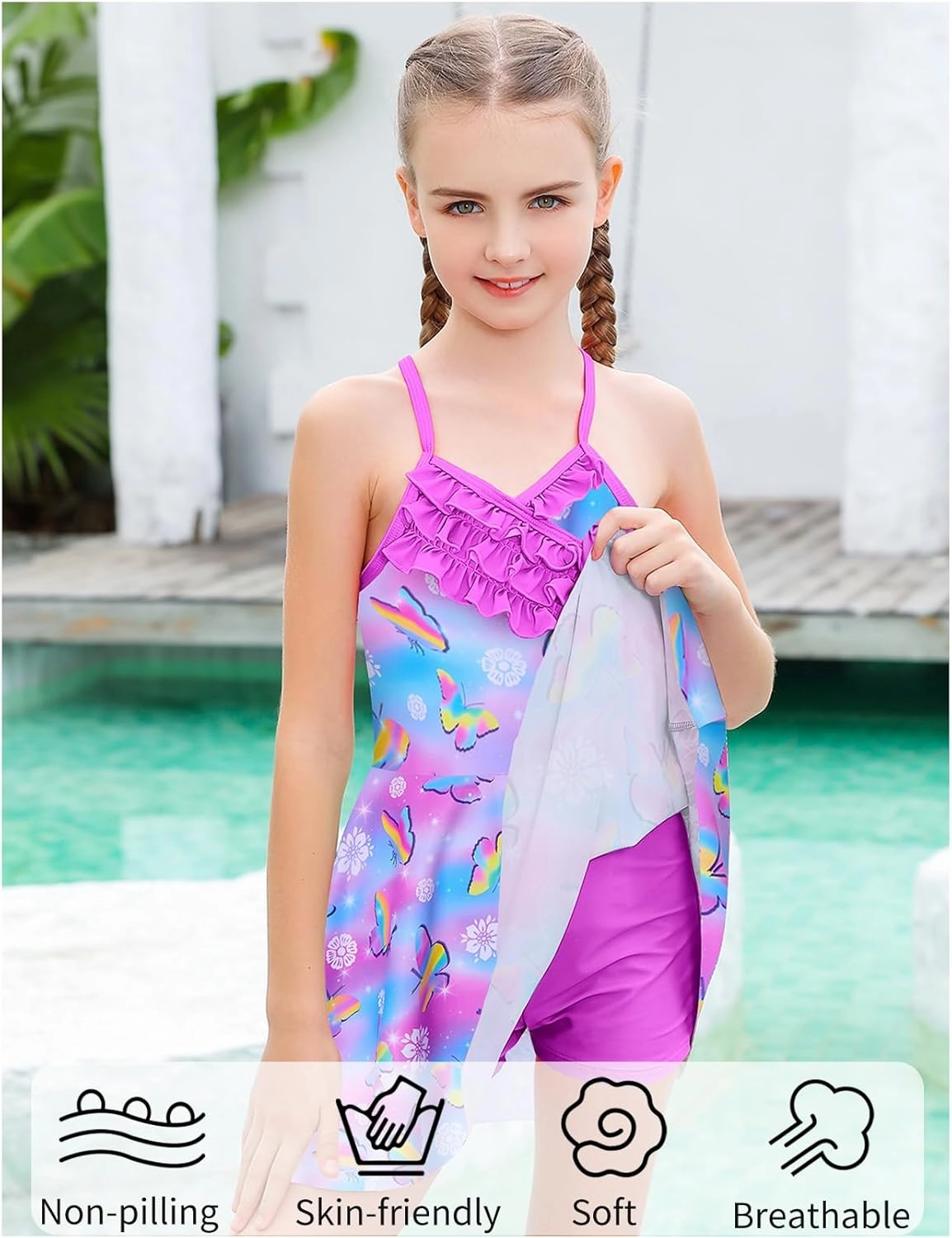 Girls Tankini Swimsuits Set Size 7-12Y Two Piece Bathing Suits with Shorts Adjustable Cross Strap Swimwear