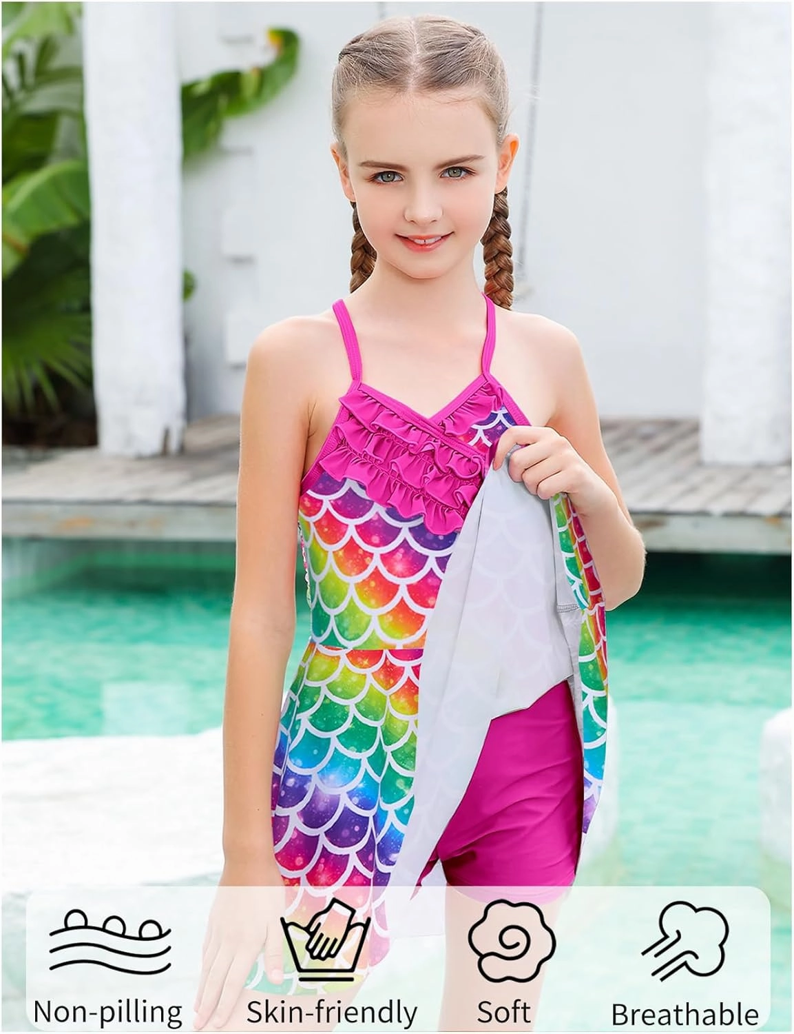 Girls Tankini Swimsuits Set Size 7-12Y Two Piece Bathing Suits with Shorts Adjustable Cross Strap Swimwear