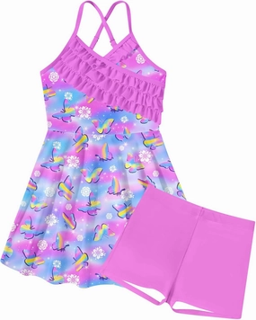 Girls Tankini Swimsuits Set Size 7-12Y Two Piece Bathing Suits with Shorts Adjustable Cross Strap Swimwear
