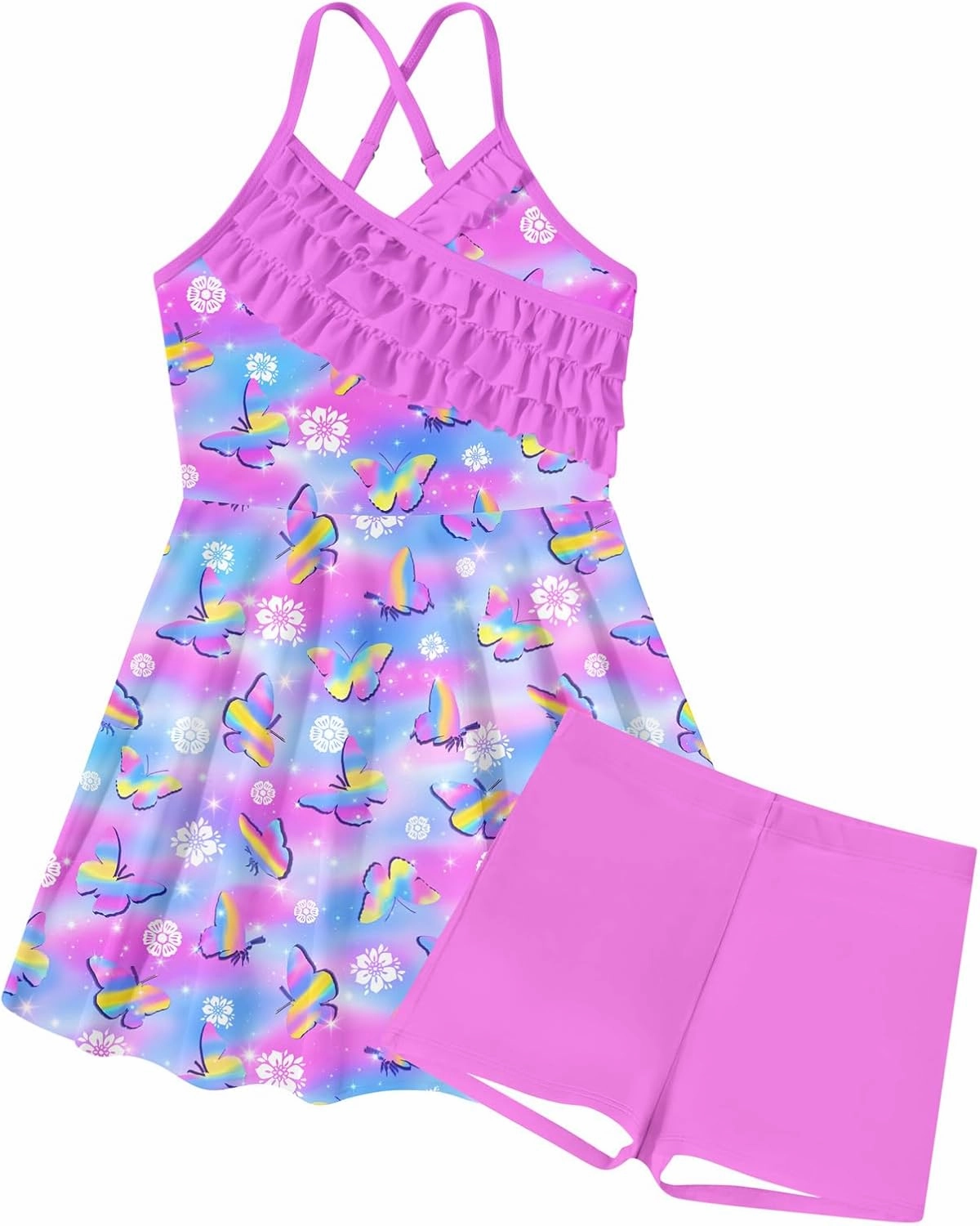 Girls Tankini Swimsuits Set Size 7-12Y Two Piece Bathing Suits with Shorts Adjustable Cross Strap Swimwear