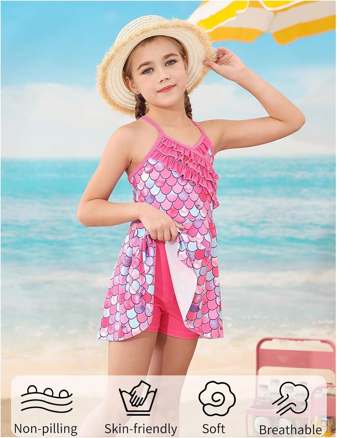 Girls Tankini Swimsuits Set Size 7-12Y Two Piece Bathing Suits with Shorts Adjustable Cross Strap Swimwear