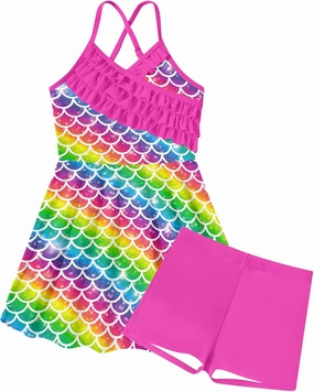 Girls Tankini Swimsuits Set Size 7-12Y Two Piece Bathing Suits with Shorts Adjustable Cross Strap Swimwear