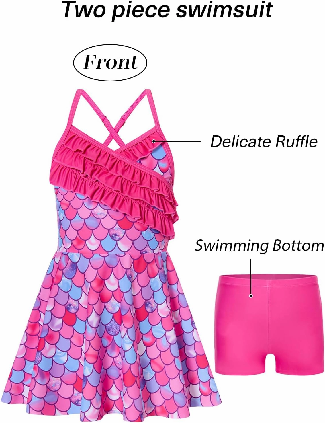 Girls Tankini Swimsuits Set Size 7-12Y Two Piece Bathing Suits with Shorts Adjustable Cross Strap Swimwear